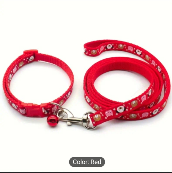 2pc Pet Dog Collar And Leash Sets, Cute Patterns, Adjustable With Bell - Picture 8 of 10